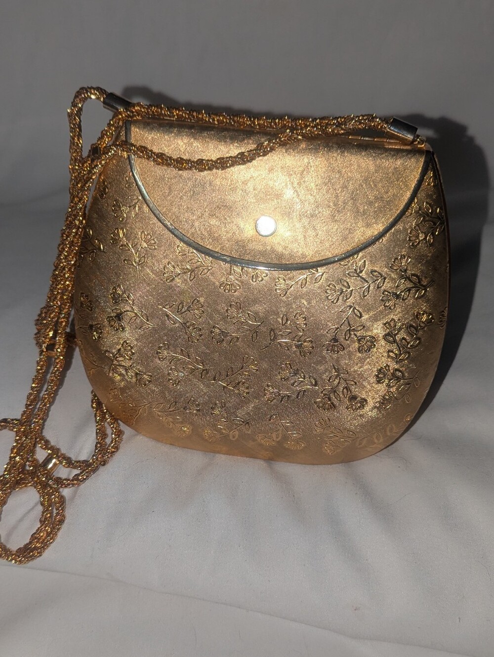 Mid Century Minaudiere Glamour Evening Bag Hard Case  Chain Shoulder Bag Clutch.